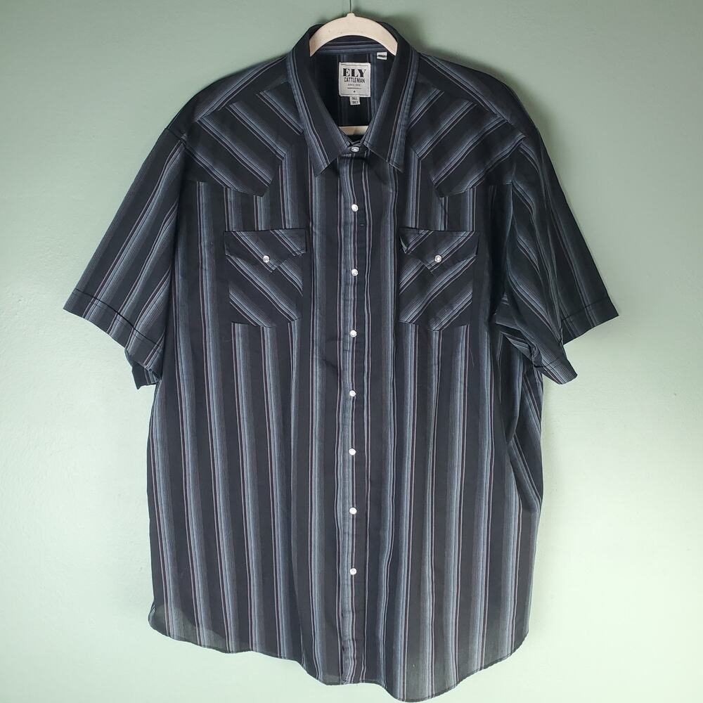 Ely Cattleman Mens Black Striped Western Pearl Snap Short Sleeve Shirt Size 3XLT